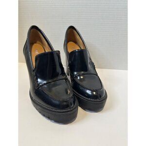 Nine West Y2K Patent Black Loafer Heels 4” size 5.5 Block Pumps Chic Retro